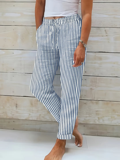 Pantalón fluido con cintura elástica y estampado de rayas – LINA