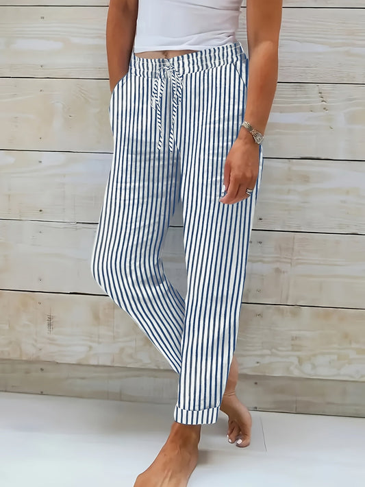 Pantalón fluido con cintura elástica y estampado de rayas – LINA