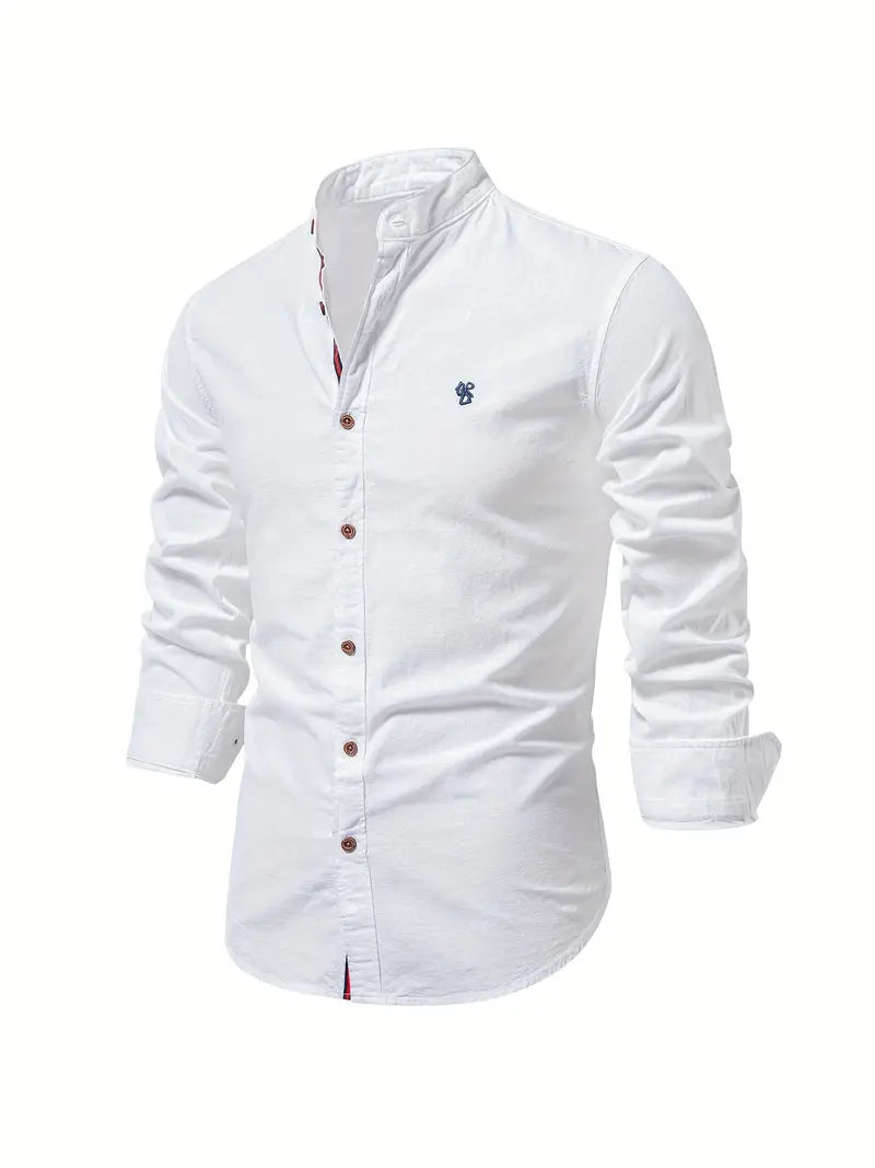 Camisa slim fit de hombre con cuello mao y manga larga – LÉON