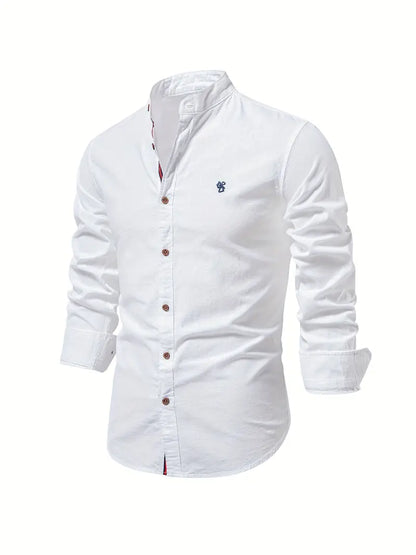 Camisa slim fit de hombre con cuello mao y manga larga – LÉON
