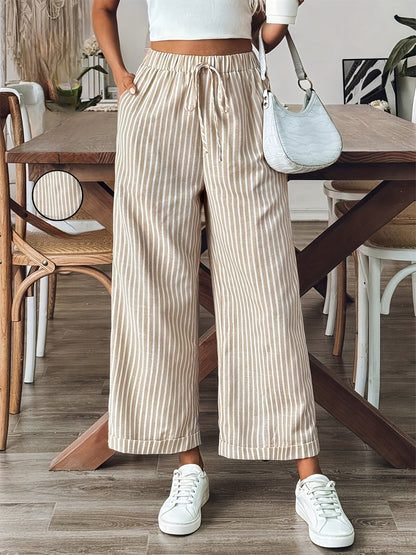 Pantalón fluido a rayas con cintura ajustable – NÉLIA