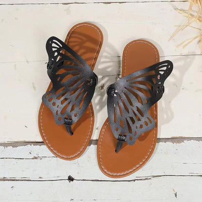 Daniella - Sandalias Vintage de Verano con Estilo Planas Cómoda con Diseño de Alas de Mariposa, Zapatillas Planas para Exterior