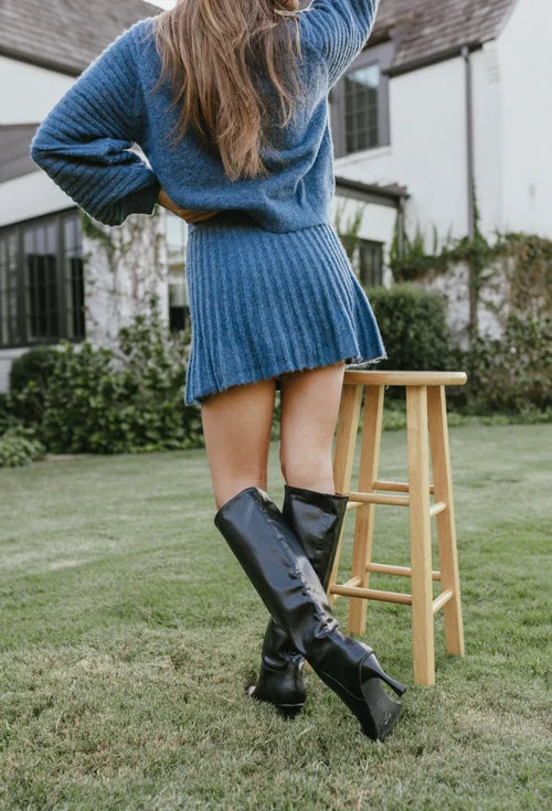 JAYLINE – Conjunto elegante de suéter plisado y falda para mujer