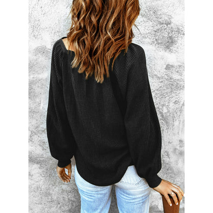 Pihu - Suéter casual holgado manga larga con escote cuadrado para mujer