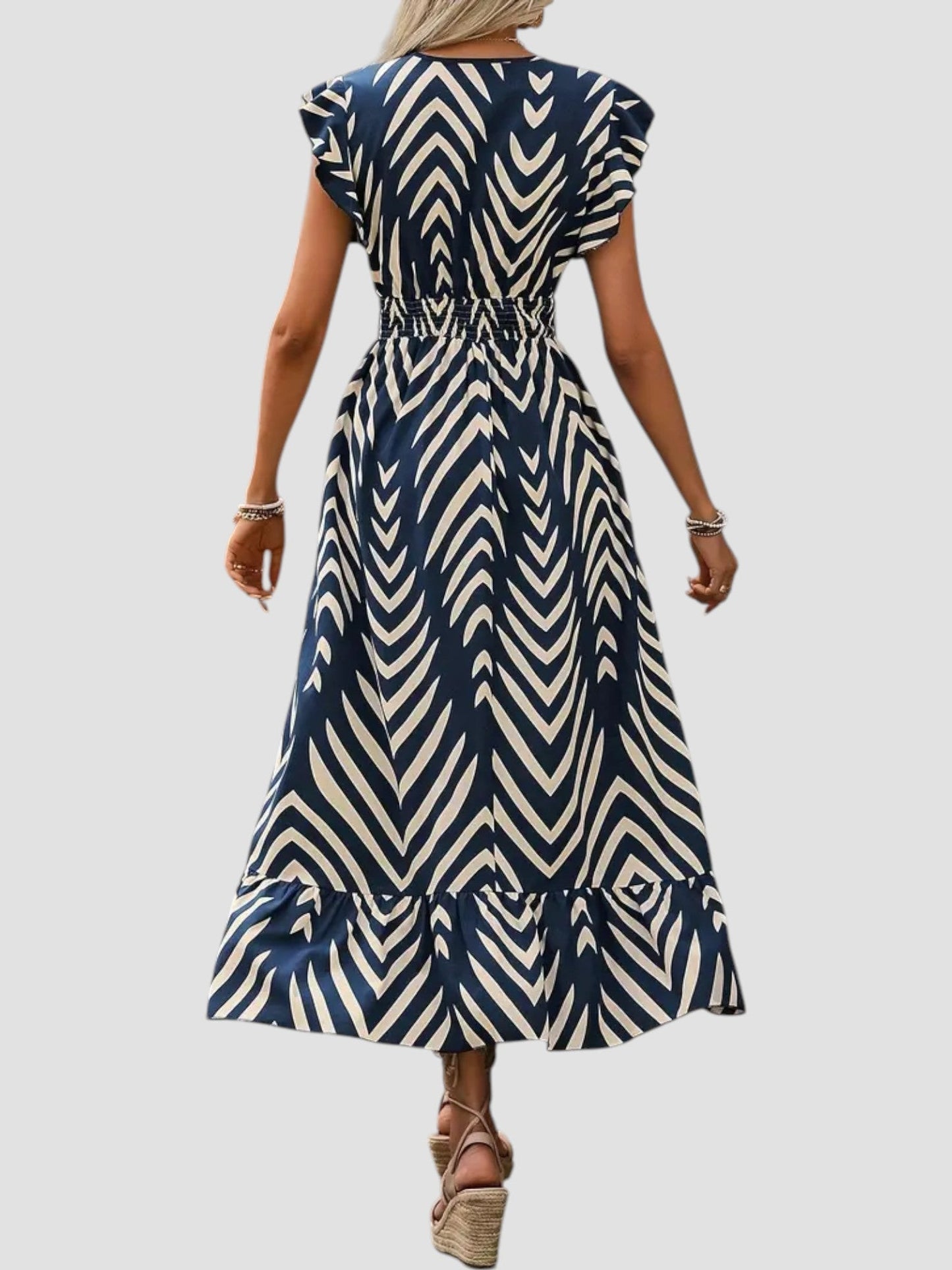 Vestido de Verano con Escote en V y Estampado Gráfico para Mujeres – DAMARIS