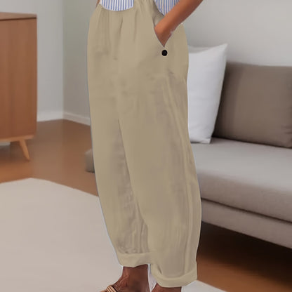 Pantalón de lino de talle alto con corte relajado para mujer – CELINA