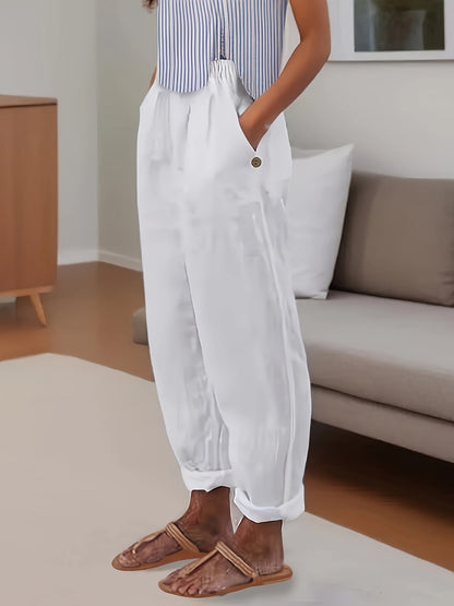 Pantalón de lino de talle alto con corte relajado para mujer – CELINA