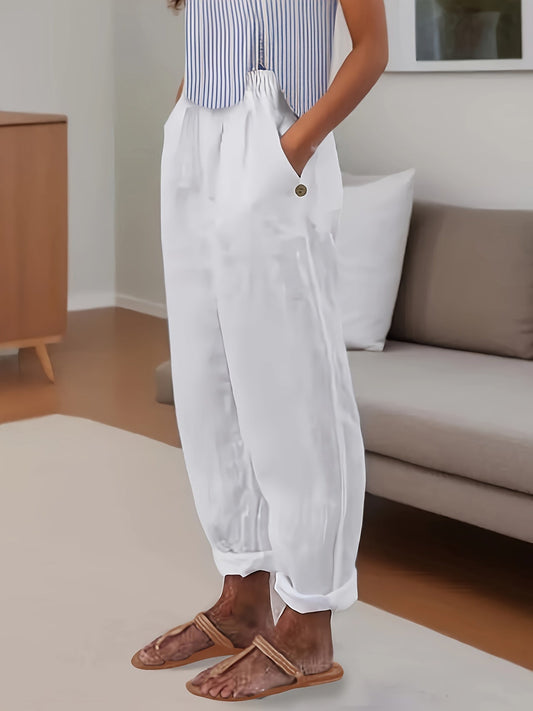 Pantalón de lino de talle alto con corte relajado para mujer – CELINA
