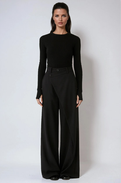 Pantalón fluido de mujer con pierna ancha y diseño cruzado – LÍVORA