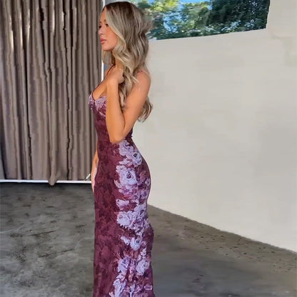 Ximena - Vestido Largo Con Tirantes Estampado Floral Primavera Verano con Cuello en V Para Fiesta Vacaciones En la Playa Estilo Y2K Para Mujer 2024