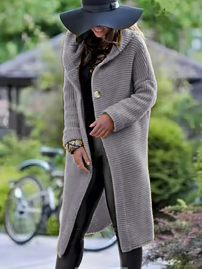 LISBETH - Cárdigan largo de punto con capucha para mujer