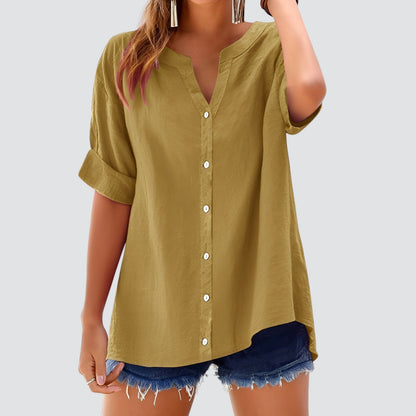 Blusa de mujer con escote en V y botones – HANNELIE