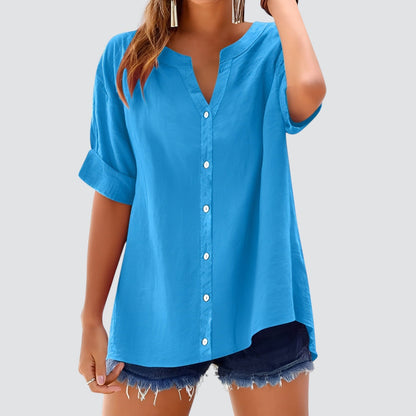 Blusa de mujer con escote en V y botones – HANNELIE