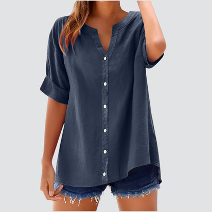 Blusa de mujer con escote en V y botones – HANNELIE