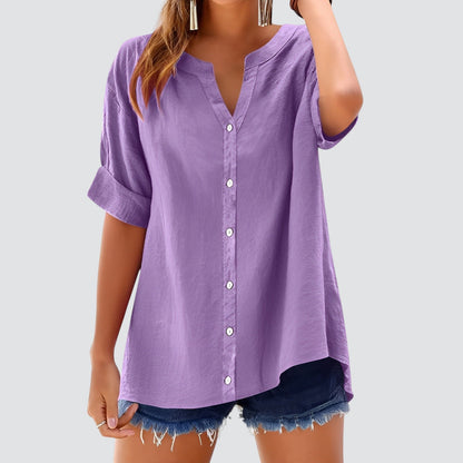 Blusa de mujer con escote en V y botones – HANNELIE