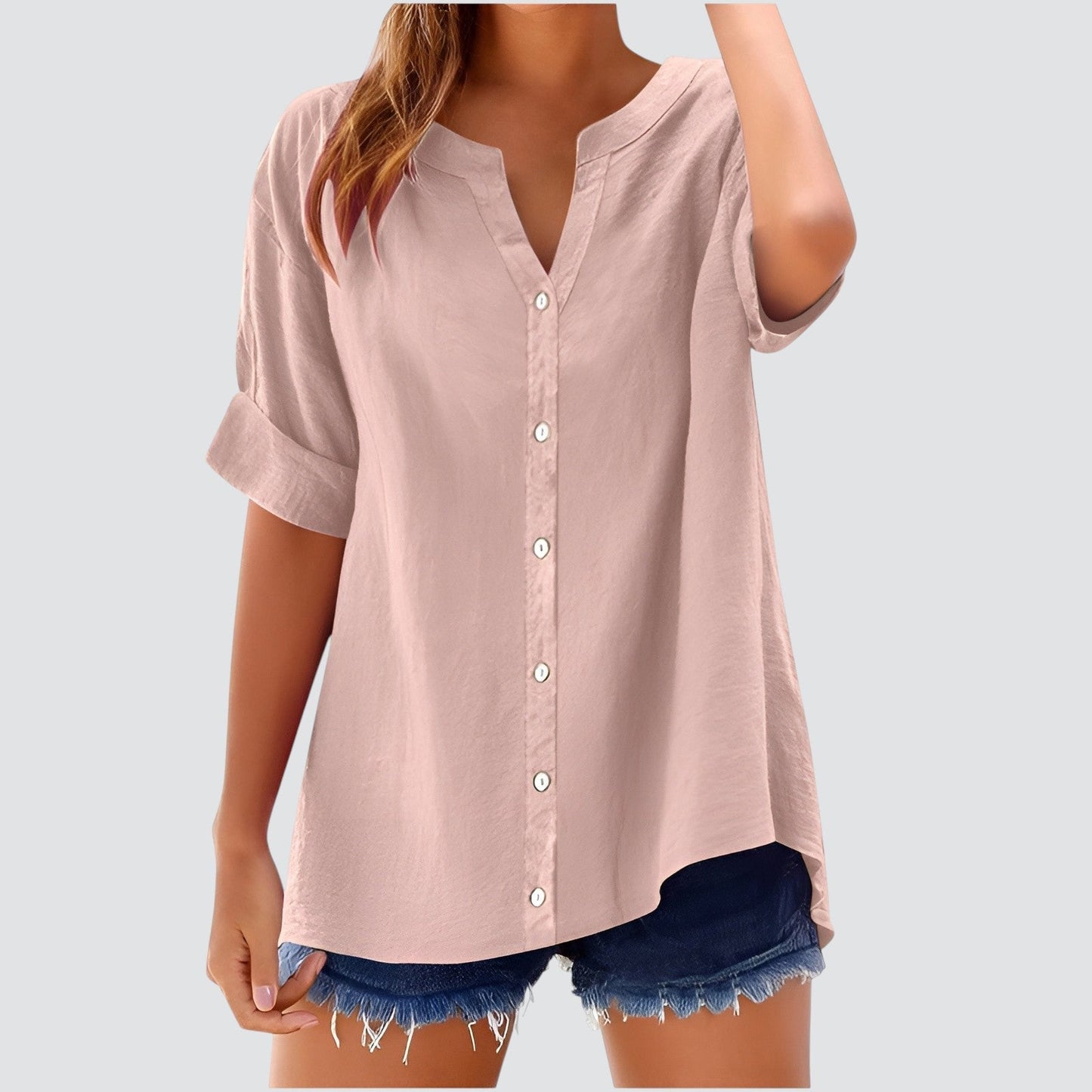 Blusa de mujer con escote en V y botones – HANNELIE