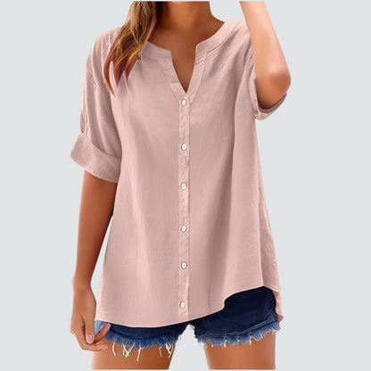 Blusa de mujer con escote en V y botones – HANNELIE