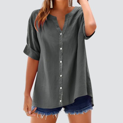 Blusa de mujer con escote en V y botones – HANNELIE