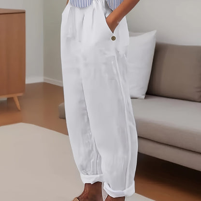 Pantalón de lino de talle alto con corte relajado para mujer – CELINA