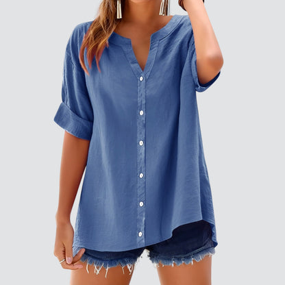 Blusa de mujer con escote en V y botones – HANNELIE