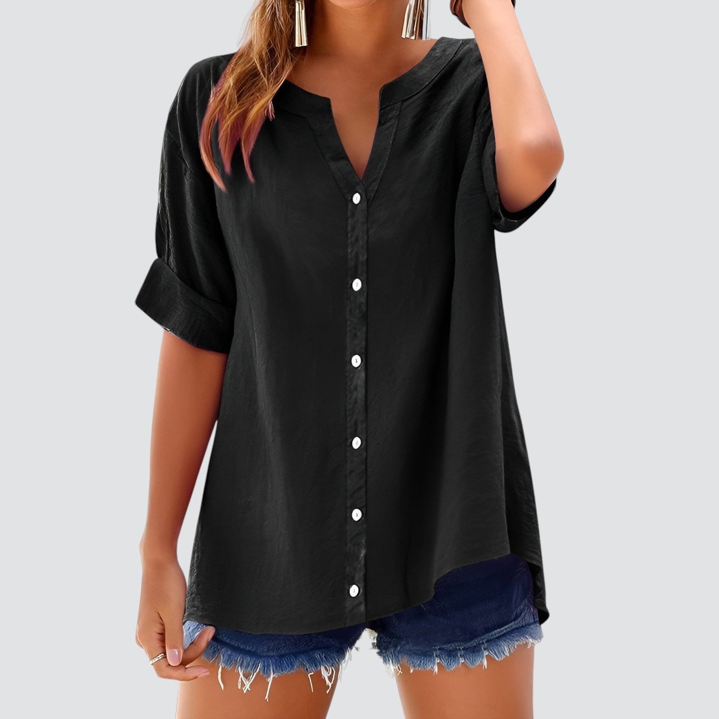 Blusa de mujer con escote en V y botones – HANNELIE
