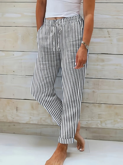 Pantalón fluido con cintura elástica y estampado de rayas – LINA