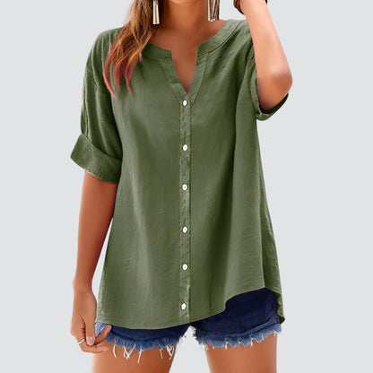 Blusa de mujer con escote en V y botones – HANNELIE