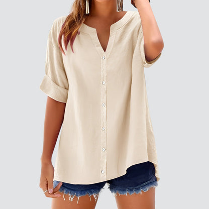 Blusa de mujer con escote en V y botones – HANNELIE