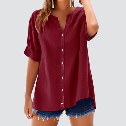 Blusa de mujer con escote en V y botones – HANNELIE