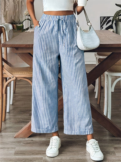 Pantalón fluido a rayas con cintura ajustable – NÉLIA