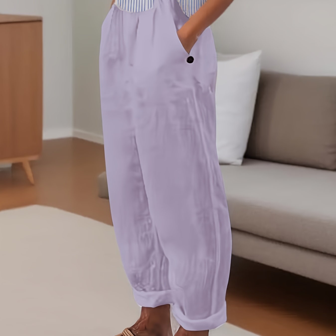 Pantalón de lino de talle alto con corte relajado para mujer – CELINA