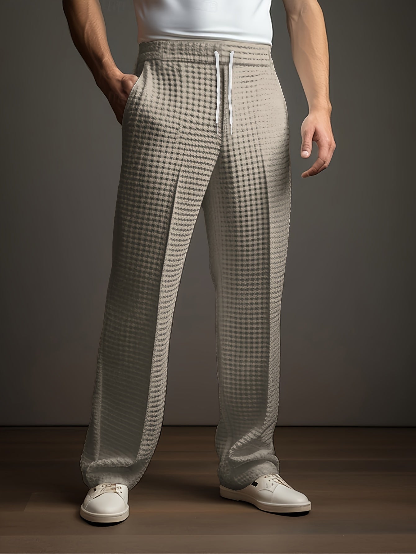 Pantalón holgado de hombre con textura y cinturilla ajustable – MANFREDO