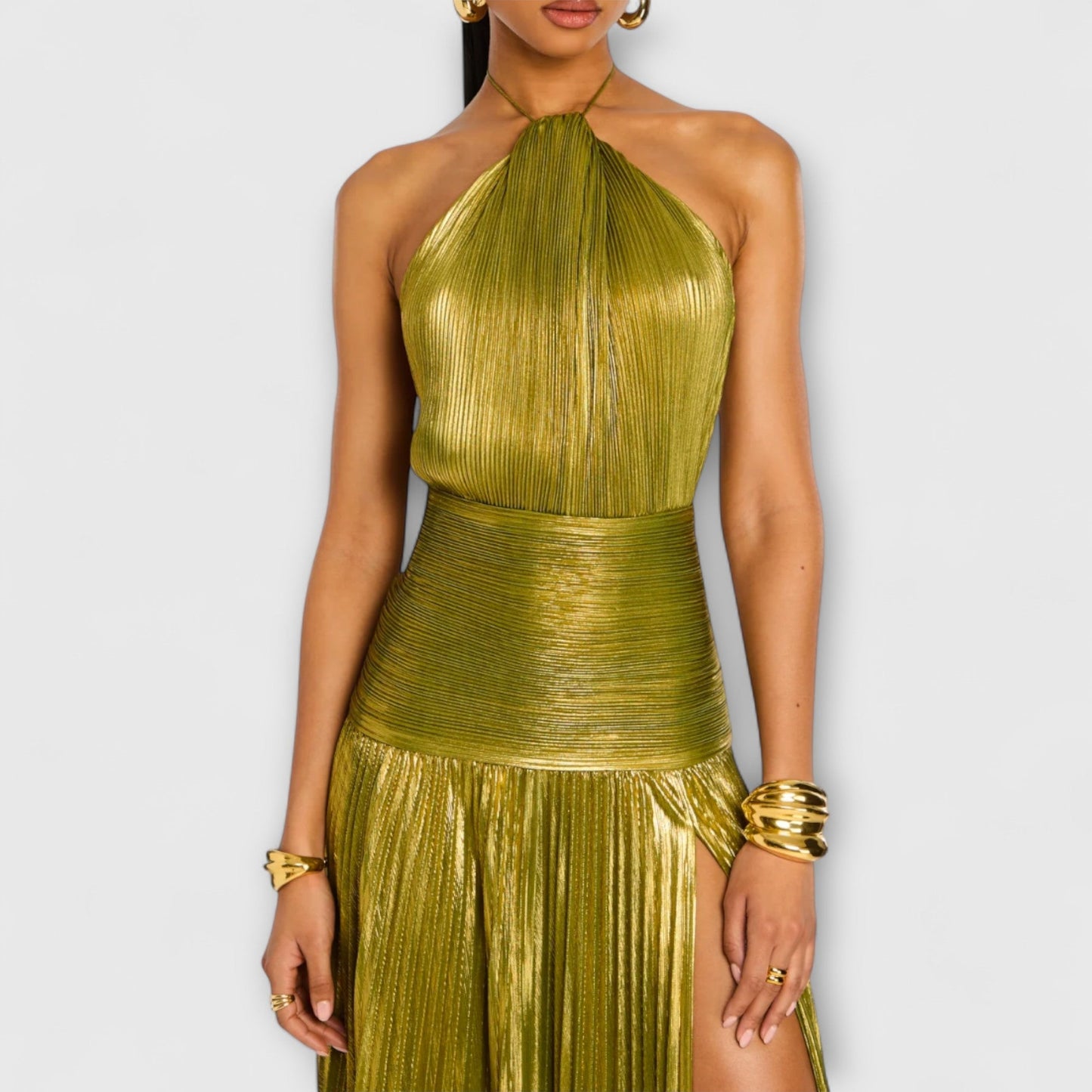 Vestido de noche con cuello alto y abertura lateral – CELESTE