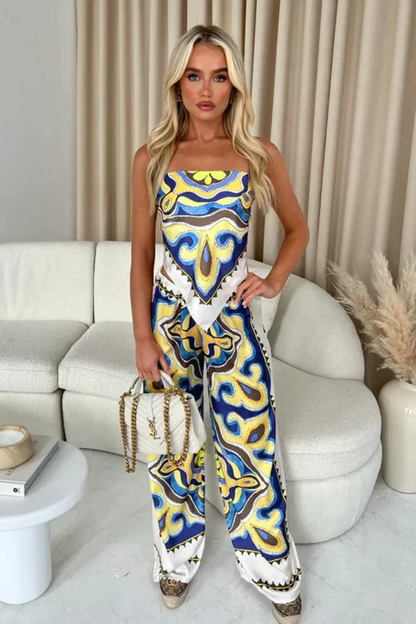 Mono fluido de mujer con estampado llamativo y pernera ancha – SANA