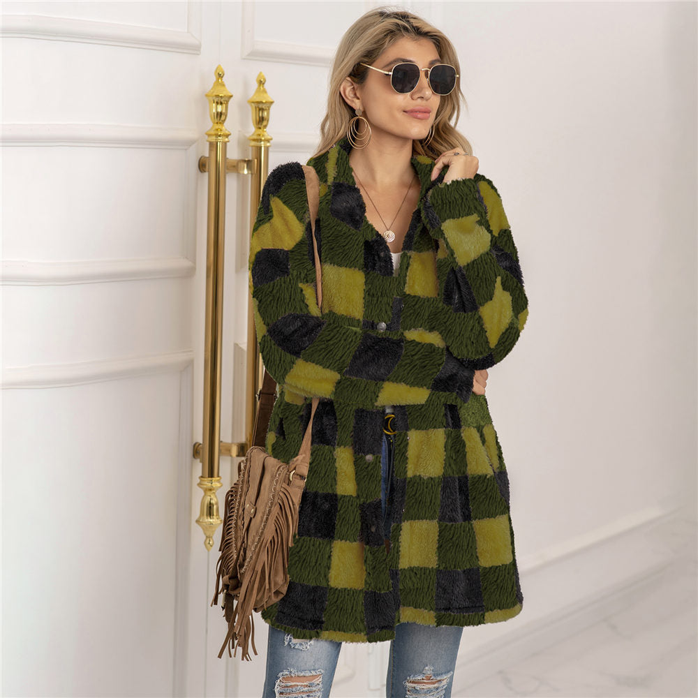 LIVIA - Chaqueta de estilo a cuadros con forro polar para mujer