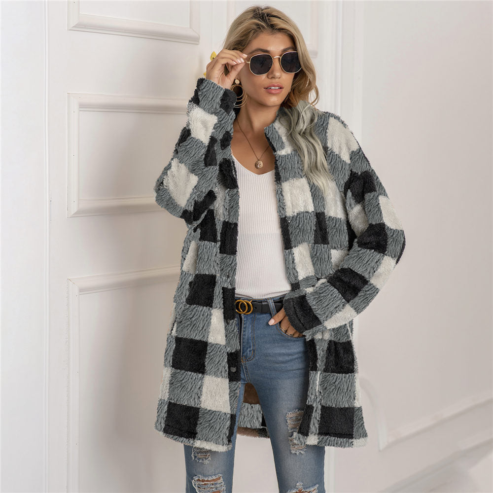 LIVIA - Chaqueta de estilo a cuadros con forro polar para mujer