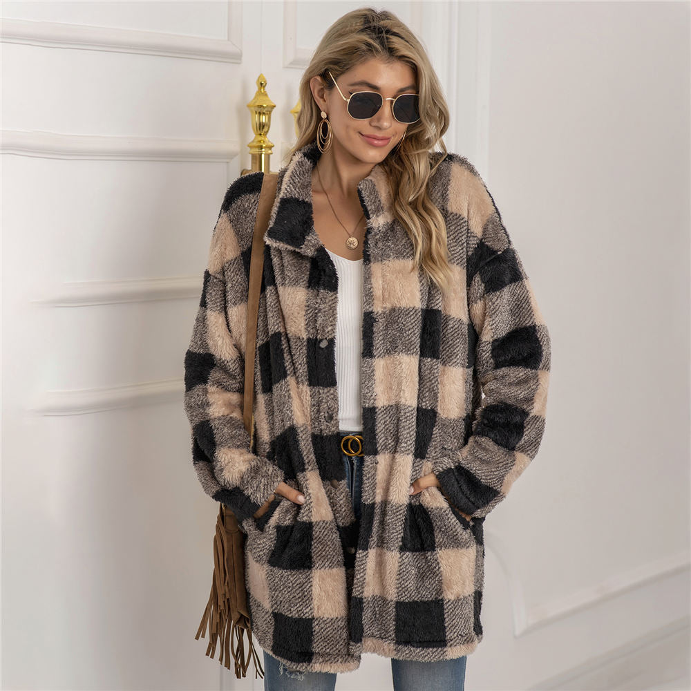 LIVIA - Chaqueta de estilo a cuadros con forro polar para mujer