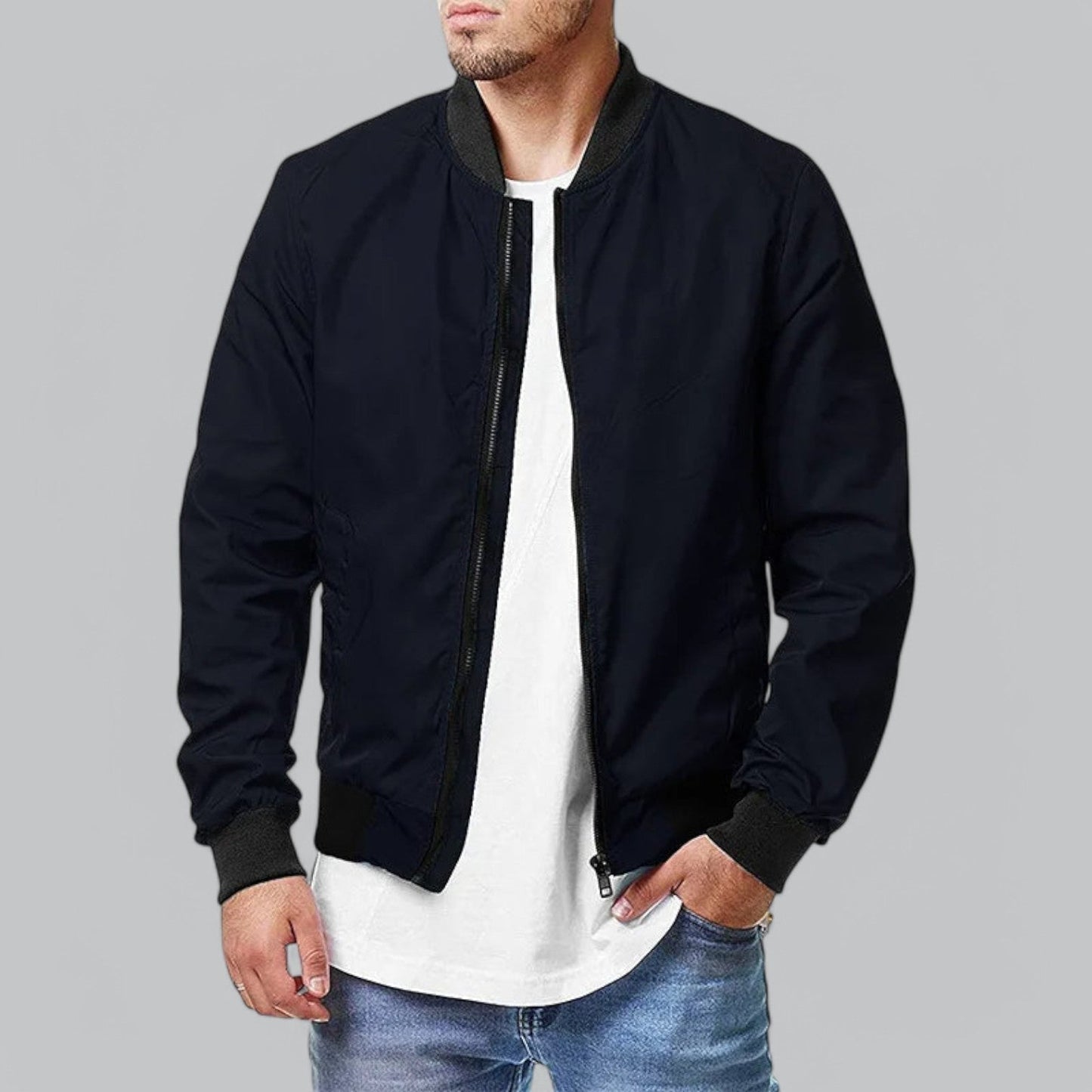 Cazadora bomber para hombre con diseño estructurado y acabado limpio – NÉVALIS