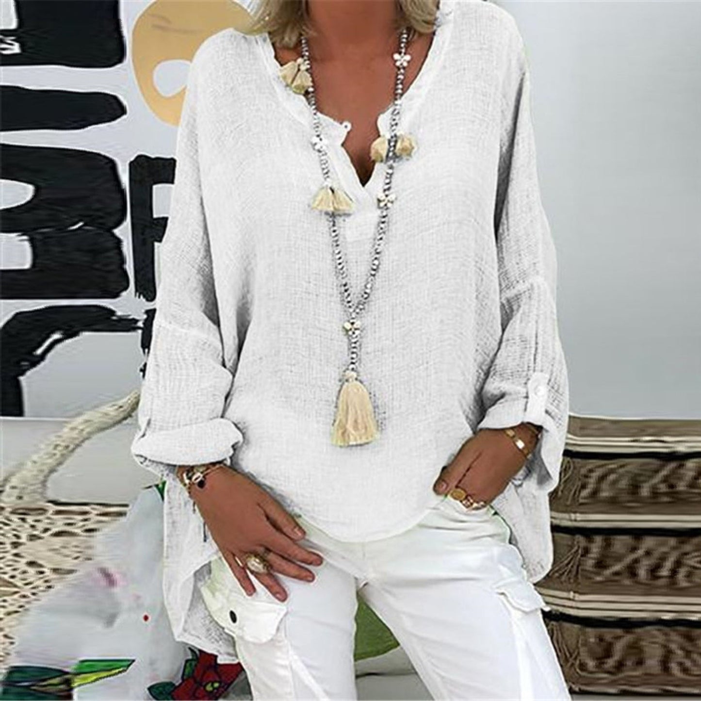 ELVIA - Blusa de lino elegante para mujer