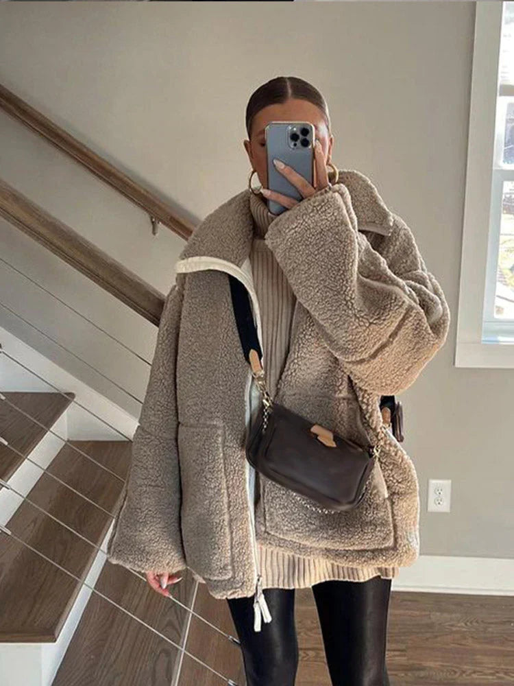 ALMA - Abrigo de invierno oversize de forro polar para mujer