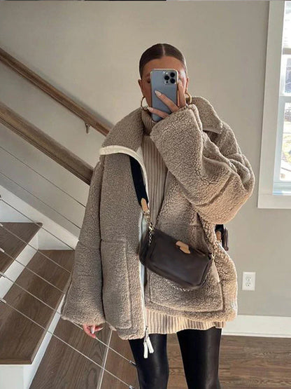 ALMA - Abrigo de invierno oversize de forro polar para mujer