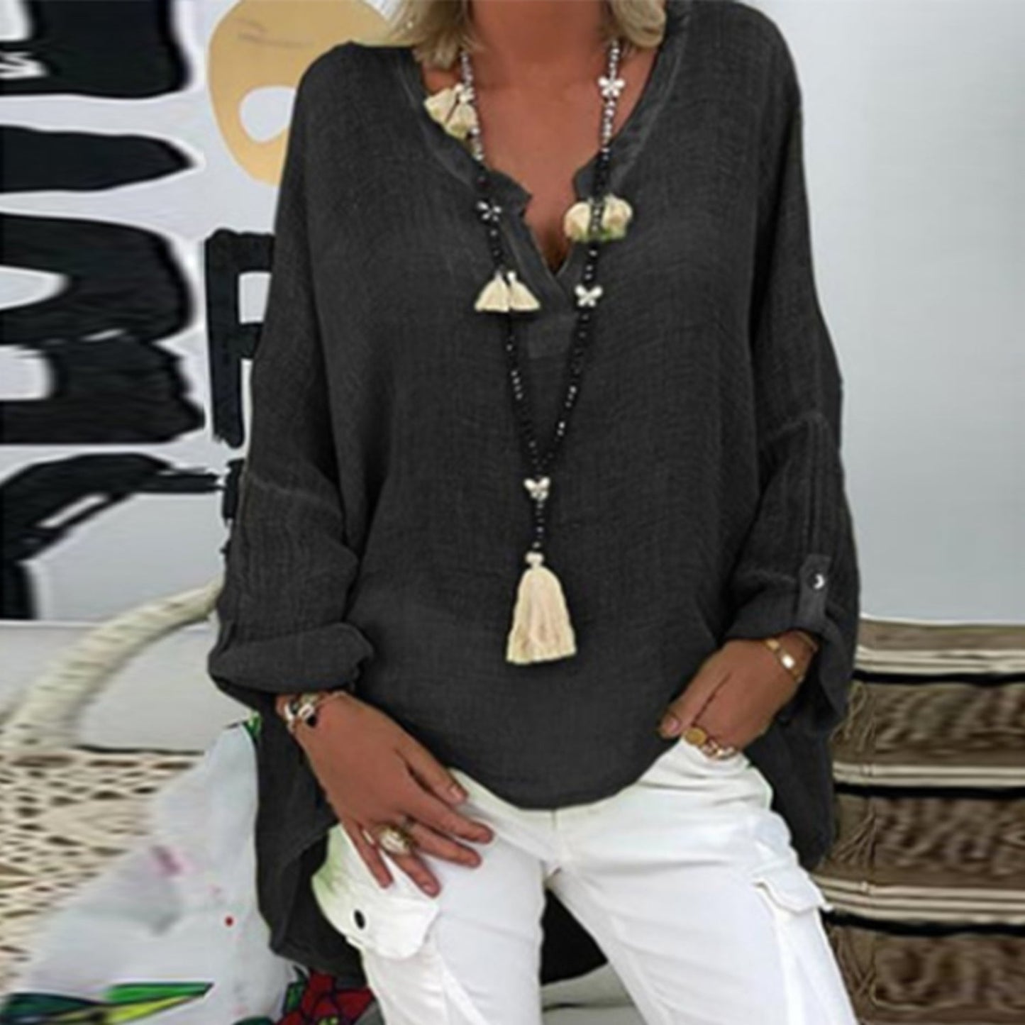 ELVIA - Blusa de lino elegante para mujer