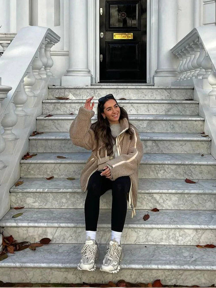 ALMA - Abrigo de invierno oversize de forro polar para mujer