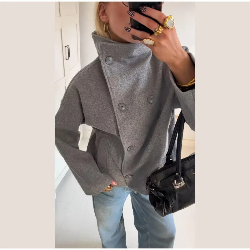 Abrigo de mujer mezcla de lana con cuello alto y botones – ELIANE