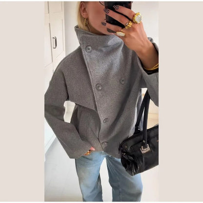 Abrigo de mujer mezcla de lana con cuello alto y botones – ELIANE