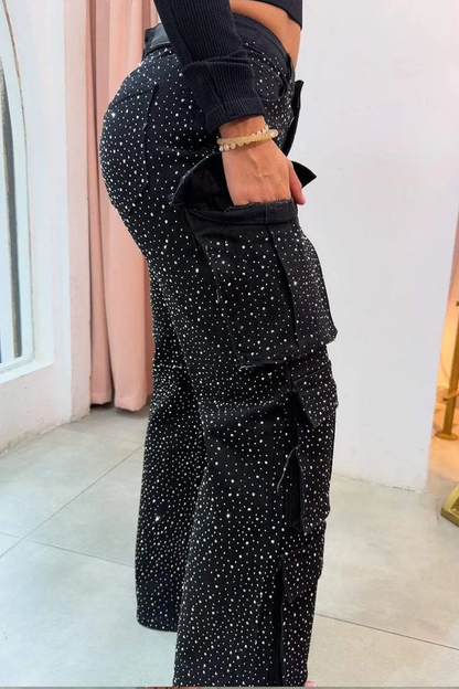 Pantalón cargo para mujer con efecto brillante y bolsillos – ROXIE