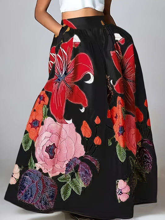 Falda Maxi de Flores con Cintura Alta para Mujeres Modernas – AGATA