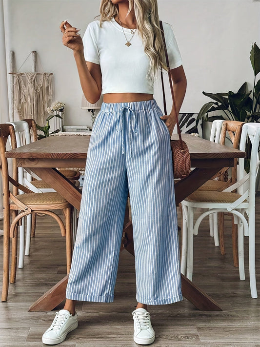 Pantalón fluido a rayas con cintura ajustable – NÉLIA
