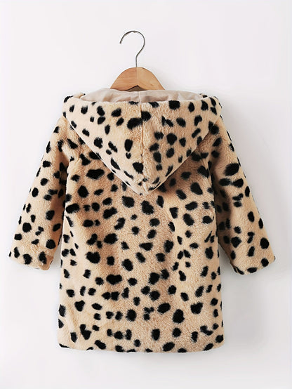 MILA - Chaqueta gruesa de felpa con estampado de leopardo para niñas