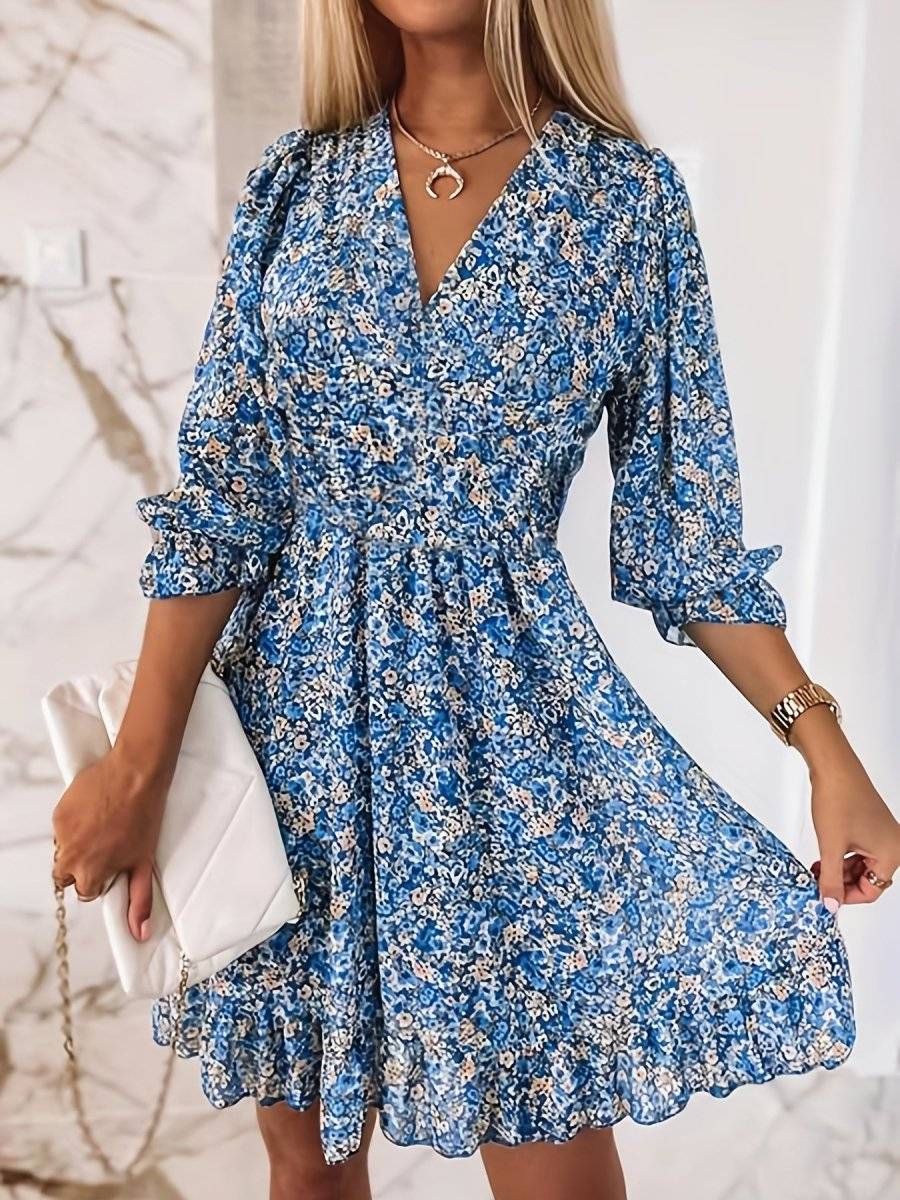 Vestido de verano con estampado floral verde y corte fluido – SIENNA